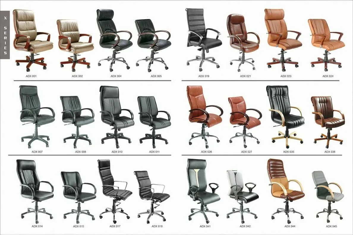 Collection of different styled office chairs.